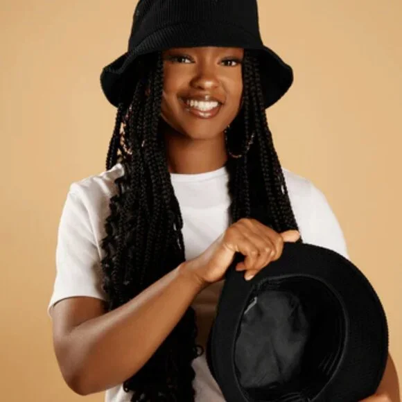 KINApparel Black Corduroy Satin Lined Bucket Hat - Picture 5 of 8